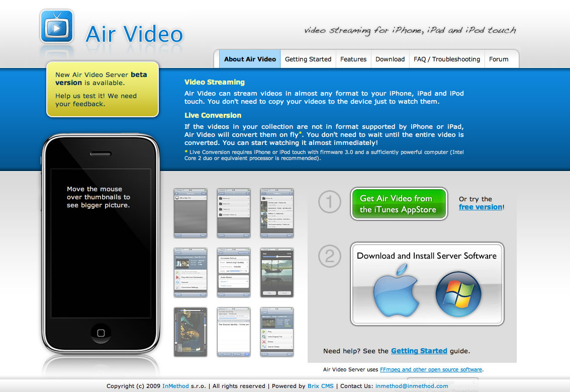 Air Videoの製品情報画面